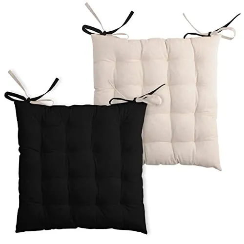 STOF Duo galette de chaise coton noir lin 40x40 cm
