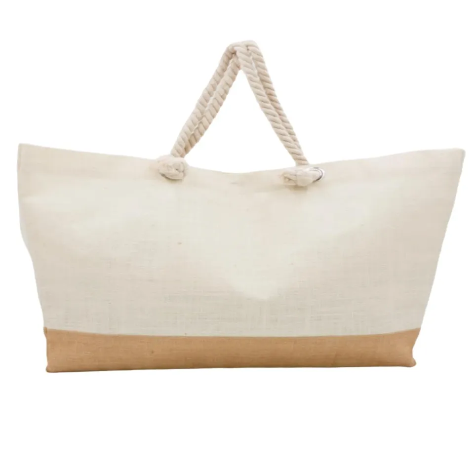 Tissushop Miami sac de plage toile de jute + pochette 38x52 cm