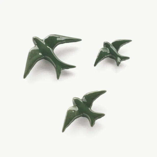 La Maison Naïve Hirondelles céramique Vert Olive lot de 3