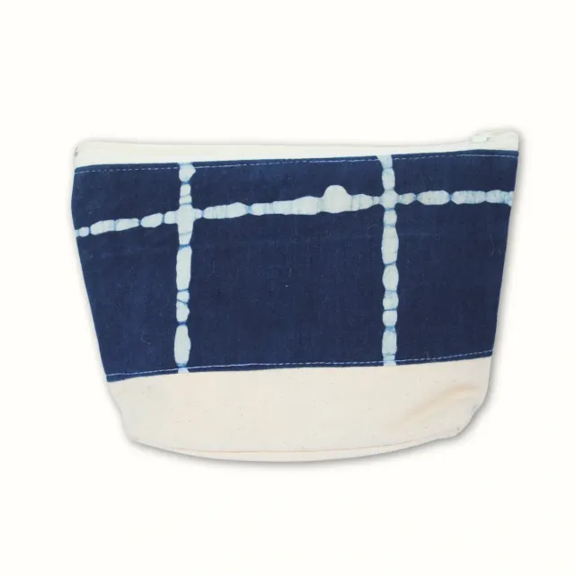 Tribu Indigo Dabu pochette tissu 18x15 coton bio zip