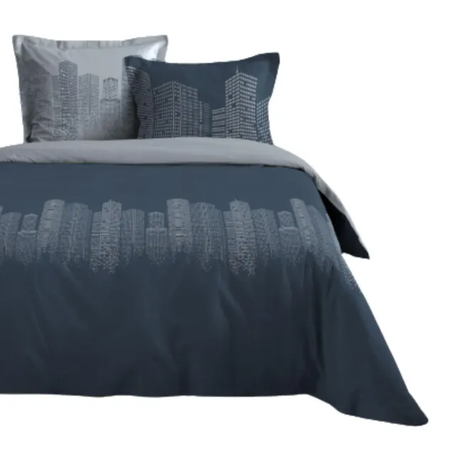 Stof Immeubles parure housse couette 240x220 bleu coton