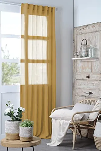 Stof Madrid voile curry 140x260 cm effet lin
